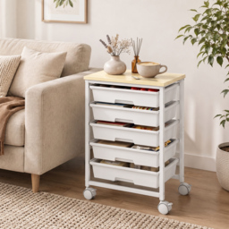HOMCOM 6-Tier Storage Trolley on Wheels, Metal Kitchen Rolling Cart with 5 Pull-Out Drawers, White - thumbnail 8
