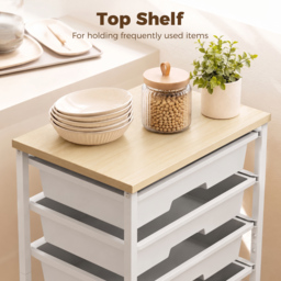 HOMCOM 6-Tier Storage Trolley on Wheels, Metal Kitchen Rolling Cart with 5 Pull-Out Drawers, White - thumbnail 5