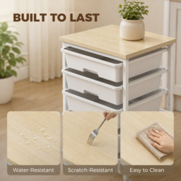 HOMCOM 6-Tier Storage Trolley on Wheels, Metal Kitchen Rolling Cart with 5 Pull-Out Drawers, White - thumbnail 7