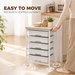 HOMCOM 6-Tier Storage Trolley on Wheels, Metal Kitchen Rolling Cart with 5 Pull-Out Drawers, White - thumbnail 6