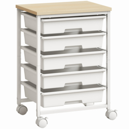 HOMCOM 6-Tier Storage Trolley on Wheels, Metal Kitchen Rolling Cart with 5 Pull-Out Drawers, White - thumbnail 1