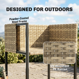 Outsunny 7 Piece Rattan Garden Furniture Set, Garden Dining Set with Wood-Plastic Table and 6 Stackable Chairs, Light Brown - thumbnail 7