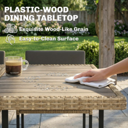 Outsunny 7 Piece Rattan Garden Furniture Set, Garden Dining Set with Wood-Plastic Table and 6 Stackable Chairs, Light Brown - thumbnail 6
