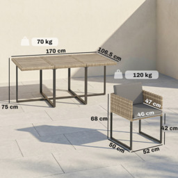 Outsunny 7 Piece Rattan Garden Furniture Set, Garden Dining Set with Wood-Plastic Table and 6 Stackable Chairs, Light Brown - thumbnail 3