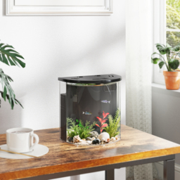 PawHut 3L Small Fish Tank with Filter System, LED Light, Small Fish Tank for Betta, Goldfish, Shrimp, Black - thumbnail 2