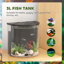 PawHut 3L Small Fish Tank with Filter System, LED Light, Small Fish Tank for Betta, Goldfish, Shrimp, Black - thumbnail 5