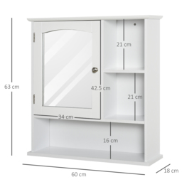 Kleankin Wall Mounted Bathroom Cabinet with Mirror, Adjustable Shelf Storage Organiser for Bathroom, Kitchen, Bedroom, White - Aosom UK - thumbnail 3