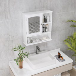 Kleankin Wall Mounted Bathroom Cabinet with Mirror, Adjustable Shelf Storage Organiser for Bathroom, Kitchen, Bedroom, White - Aosom UK - thumbnail 8
