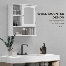 Kleankin Wall Mounted Bathroom Cabinet with Mirror, Adjustable Shelf Storage Organiser for Bathroom, Kitchen, Bedroom, White - Aosom UK - thumbnail 4
