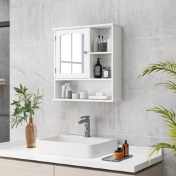 Kleankin Wall Mounted Bathroom Cabinet with Mirror, Adjustable Shelf Storage Organiser for Bathroom, Kitchen, Bedroom, White - Aosom UK - thumbnail 2