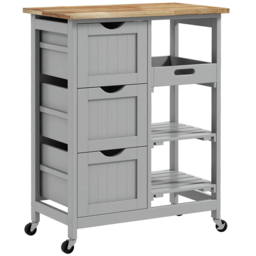 HOMCOM Rolling Kitchen Island Cart, Bar Serving Cart, Compact Trolley on Wheels with Wood Top, Shelves & Drawers, Grey - thumbnail 1