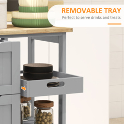HOMCOM Rolling Kitchen Island Cart, Bar Serving Cart, Compact Trolley on Wheels with Wood Top, Shelves & Drawers, Grey - thumbnail 5