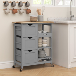 HOMCOM Rolling Kitchen Island Cart, Bar Serving Cart, Compact Trolley on Wheels with Wood Top, Shelves & Drawers, Grey - thumbnail 8
