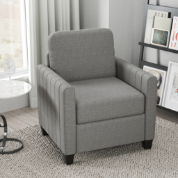 HOMCOM Armchair, Channel Tufted Modern Fabric Accent Chair, Comfy Upholstered Reading Lounge with Spring Cushion, Light Grey - Aosom UK - thumbnail 2