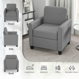HOMCOM Armchair, Channel Tufted Modern Fabric Accent Chair, Comfy Upholstered Reading Lounge with Spring Cushion, Light Grey - Aosom UK - thumbnail 5