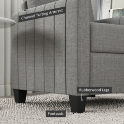 HOMCOM Armchair, Channel Tufted Modern Fabric Accent Chair, Comfy Upholstered Reading Lounge with Spring Cushion, Light Grey - Aosom UK - thumbnail 7