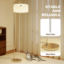 HOMCOM Floor Lamp, Modern Standing Lamp with Linen Lampshade, Round Base for Living Room, Bedroom, Dining Room, 153cm, Silver Tone - thumbnail 7