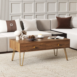 HOMCOM Coffee Table with Storage, Living Room Table with Drawers, Rectangular Tea Table with Steel Base for Home, 100 x 50 x 41 cm, Brown - thumbnail 7