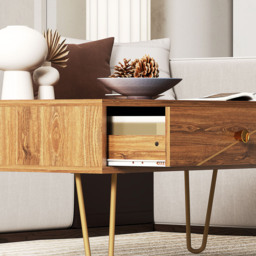 HOMCOM Coffee Table with Storage, Living Room Table with Drawers, Rectangular Tea Table with Steel Base for Home, 100 x 50 x 41 cm, Brown - thumbnail 9