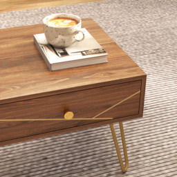 HOMCOM Coffee Table with Storage, Living Room Table with Drawers, Rectangular Tea Table with Steel Base for Home, 100 x 50 x 41 cm, Brown - thumbnail 8