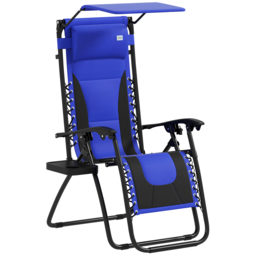 Outsunny Zero Gravity Lounger Chair, Folding Reclining Patio Chair with Shade Cover, Cup Holder, Soft Cushion and Headrest for Poolside, Camping, Blue - thumbnail 1
