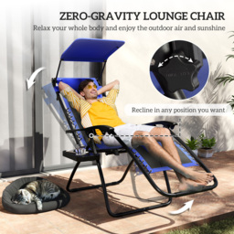 Outsunny Zero Gravity Lounger Chair, Folding Reclining Patio Chair with Shade Cover, Cup Holder, Soft Cushion and Headrest for Poolside, Camping, Blue - thumbnail 4