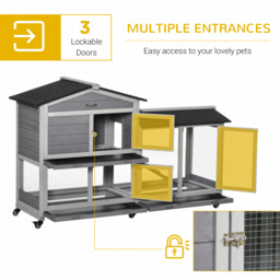 PawHut Two-Tier Rabbit Hutch and Run Wooden Mobile Guinea Pig Hutch Bunny Cage w/ Wheels, Run, Slide-Out Tray, Ramp 157.4 x 53 x 99.5 cm - Aosom UK - thumbnail 8