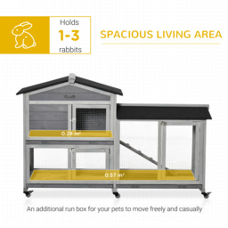 PawHut Two-Tier Rabbit Hutch and Run Wooden Mobile Guinea Pig Hutch Bunny Cage w/ Wheels, Run, Slide-Out Tray, Ramp 157.4 x 53 x 99.5 cm - Aosom UK - thumbnail 4