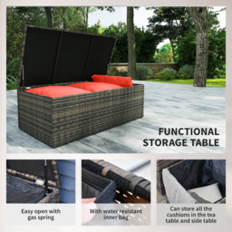 Outsunny 6 Pieces Rattan Garden Furniture Set, 7 Seater Wicker Outdoor Furniture Set with Storage Tea Table, Side Table, Cushions, Orange - thumbnail 7
