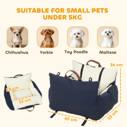 PawHut Dog Car Seat, Cosy Pet Car Booster Seat for Small Dog Under 5 KG, Portable Travel Bed with Safety Belts, Navy Blue - thumbnail 3