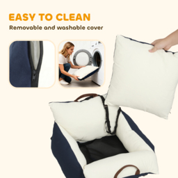 PawHut Dog Car Seat, Cosy Pet Car Booster Seat for Small Dog Under 5 KG, Portable Travel Bed with Safety Belts, Navy Blue - thumbnail 7