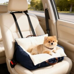 PawHut Dog Car Seat, Cosy Pet Car Booster Seat for Small Dog Under 5 KG, Portable Travel Bed with Safety Belts, Navy Blue - thumbnail 2
