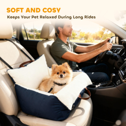 PawHut Dog Car Seat, Cosy Pet Car Booster Seat for Small Dog Under 5 KG, Portable Travel Bed with Safety Belts, Navy Blue - thumbnail 6