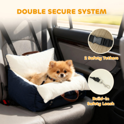 PawHut Dog Car Seat, Cosy Pet Car Booster Seat for Small Dog Under 5 KG, Portable Travel Bed with Safety Belts, Navy Blue - thumbnail 4