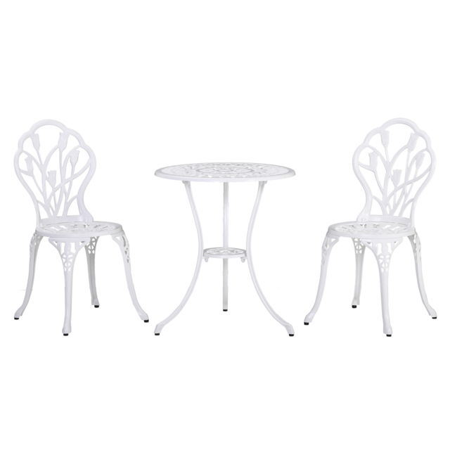 Outsunny Garden Bistro Set for 2, Outdoor Aluminium Garden Table and Chairs with Umbrella Hole for Balcony, White - Aosom UK - image 1