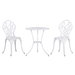 Outsunny Garden Bistro Set for 2, Outdoor Aluminium Garden Table and Chairs with Umbrella Hole for Balcony, White - Aosom UK - thumbnail 1