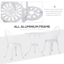 Outsunny Garden Bistro Set for 2, Outdoor Aluminium Garden Table and Chairs with Umbrella Hole for Balcony, White - Aosom UK - thumbnail 5