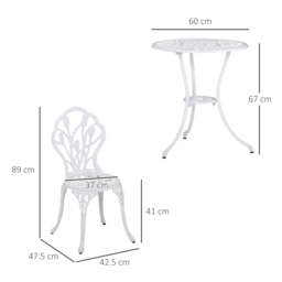 Outsunny Garden Bistro Set for 2, Outdoor Aluminium Garden Table and Chairs with Umbrella Hole for Balcony, White - Aosom UK - thumbnail 3