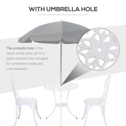 Outsunny Garden Bistro Set for 2, Outdoor Aluminium Garden Table and Chairs with Umbrella Hole for Balcony, White - Aosom UK - thumbnail 6