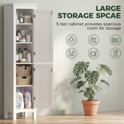 kleankin Tall Bathroom Storage Unit, Slim Bathroom Cabinet with Adjustable Shelves and Double Door, White - thumbnail 4