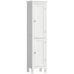 kleankin Tall Bathroom Storage Unit, Slim Bathroom Cabinet with Adjustable Shelves and Double Door, White - thumbnail 1