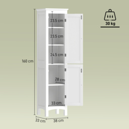 kleankin Tall Bathroom Storage Unit, Slim Bathroom Cabinet with Adjustable Shelves and Double Door, White - thumbnail 3