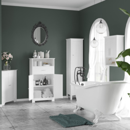 kleankin Tall Bathroom Storage Unit, Slim Bathroom Cabinet with Adjustable Shelves and Double Door, White - thumbnail 9
