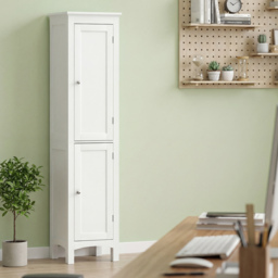 kleankin Tall Bathroom Storage Unit, Slim Bathroom Cabinet with Adjustable Shelves and Double Door, White - thumbnail 8