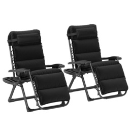 Outsunny Set of 2 Sun Loungers, Reclining Garden Chairs with Cushions, Adjustable Backrest Outdoor Patio Sunbeds, Black - Aosom UK - thumbnail 1