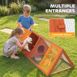 PawHut Rabbit Hutch, Wooden Guinea Pig Hutch with Run and Doors, Outdoor Triangle Bunny House for Rabbits,Duck and Chicken - thumbnail 5