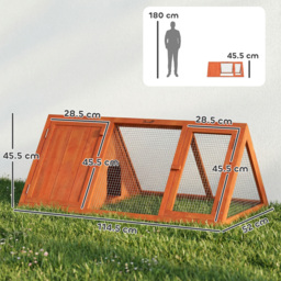 PawHut Rabbit Hutch, Wooden Guinea Pig Hutch with Run and Doors, Outdoor Triangle Bunny House for Rabbits,Duck and Chicken - thumbnail 3