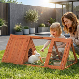 PawHut Rabbit Hutch, Wooden Guinea Pig Hutch with Run and Doors, Outdoor Triangle Bunny House for Rabbits,Duck and Chicken - thumbnail 2