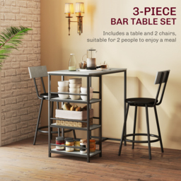 HOMCOM Three-Piece Kitchen Dining Set, with Shelves - Grey/Black - thumbnail 4