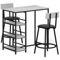 HOMCOM Three-Piece Kitchen Dining Set, with Shelves - Grey/Black - thumbnail 1